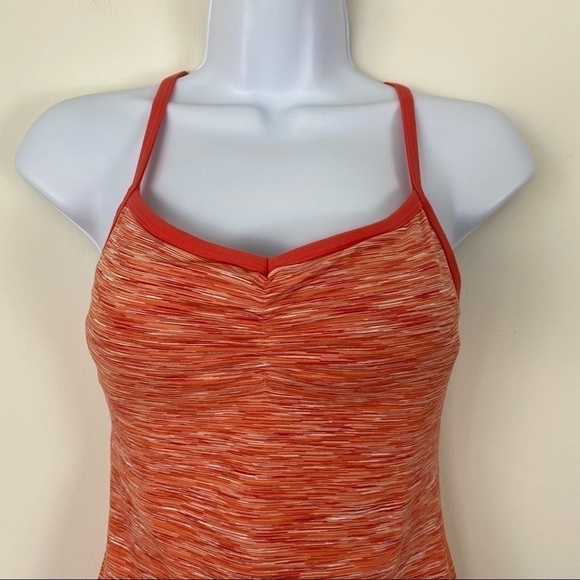 LUCY Orange Space Dye Athletic Racerback Tank Top Athletic Workout Built In Bra - Picture 3 of 6
